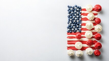 Obraz premium Cupcakes display American flag design with red, white, and blueberry accents Generative AI