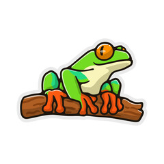 Art & Illustration green frog on wood good for sticker and icon logo