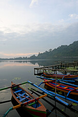 Early morning venue, on Beratan Lake, at Tabanan regency of Bali, with many local boats