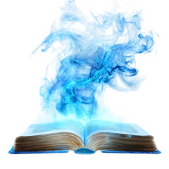 An Ancient Book Reveals Mystical Blue Flames, A Magical Story Unfolding In Ethereal Smoke Against A Stark Isolated on Transparent Background