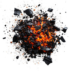 Fiery Embers Exploding In A Dramatic Burst Of Black And Orange Against A Stark Isolated on Transparent Background