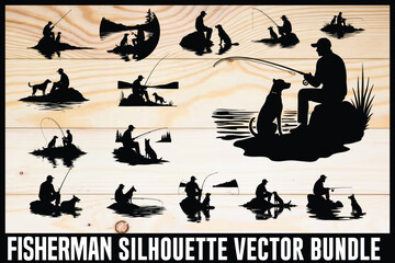 Obraz premium Fishing Silhouette Bundle | Fishing SVG & PNG Designs for Anglers