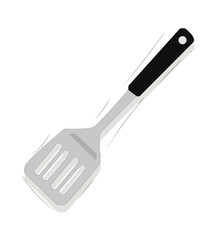 Kitchen Spatula Stainless steel.A silver metal cooking spatula