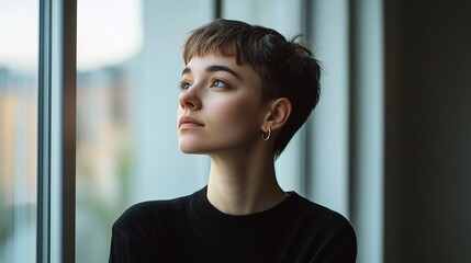 Non-Binary Person Standing by Window in Natural Light