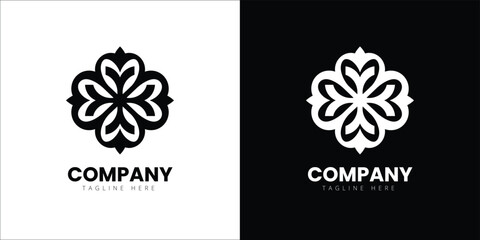 Flower Logo: Symmetrical Black and White Floral Design