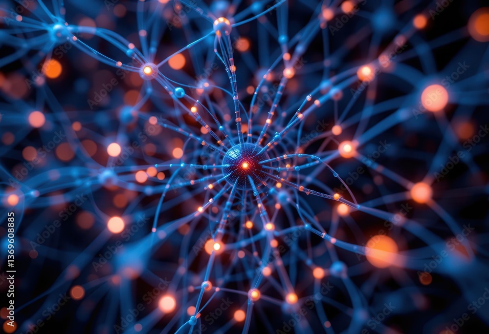 Poster abstract visualization of interconnected nodes and pathways in vibrant colors