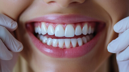 Fototapeta premium A dental professional holding a before and after photo of a successful teeth whitening treatment