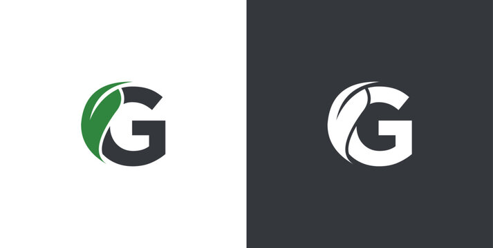 initial letter G with leaf logo design. nature leaf logo vector illustration