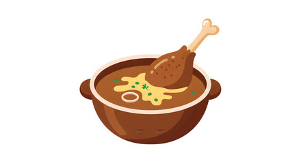 Fototapeta premium Chicken Soup In A Brown Pot Illustration