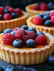 Berry tarts with dessert, pastry, and food.