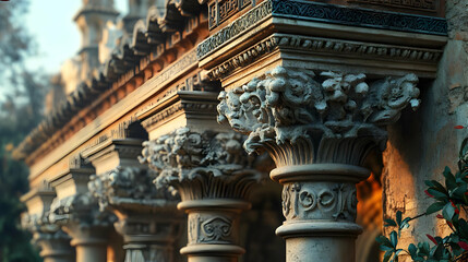 Fototapeta premium Ornate architectural columns showcasing intricate carvings and historical design.
