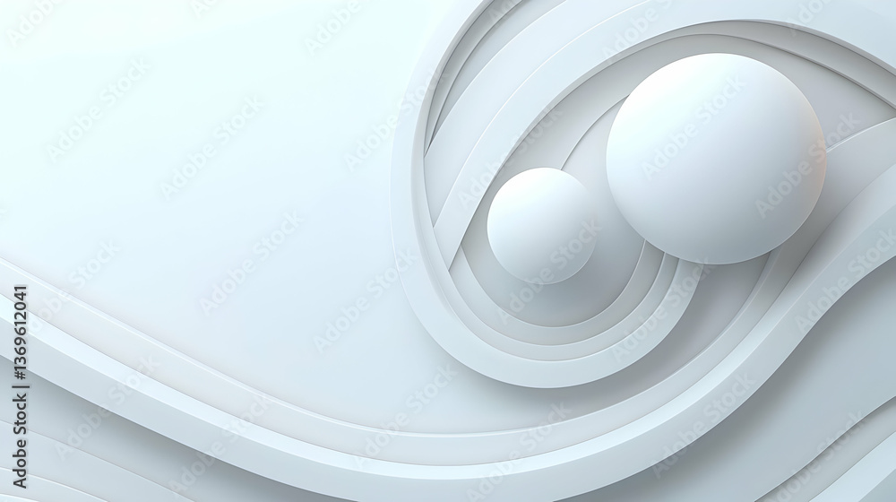 Aufkleber abstract white background with rotating spheres and smooth curves