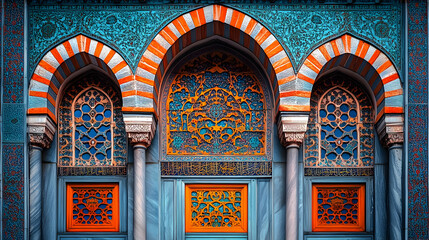 Obraz premium Ornate architectural facade featuring intricate designs and vibrant colors.