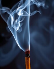 Close-up of smoldering incense stick releasing fragrant smoke, religious practice, culture