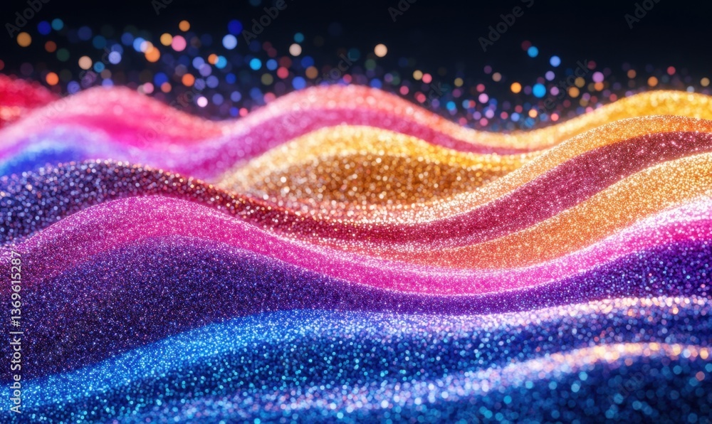 Poster colorful particle waves flowing in dark space, ideal for abstract background
