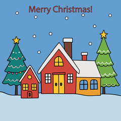 Fototapeta premium Merry Christmas greetings, cute winter card, happy holidays in children's style, doodle style