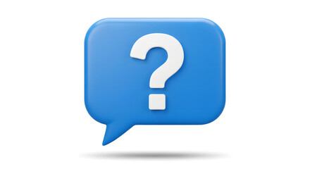 3D Blue Speech Bubble Icon with White Question Mark on white Background