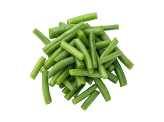 Chopped view Green Beans Transparent Background  Realistic cut green beans PNG with a clean white backdrop, Ideal for food mockups, menu designs, recipe illustrations, or creative digital artwork