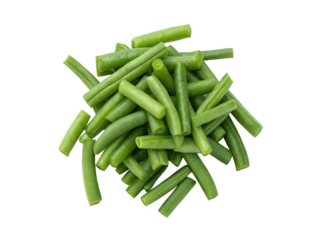 Chopped view Green Beans Transparent Background  Realistic cut green beans PNG with a clean white backdrop, Ideal for food mockups, menu designs, recipe illustrations, or creative digital artwork
