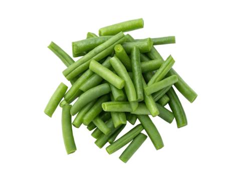 Chopped view Green Beans Transparent Background  Realistic cut green beans PNG with a clean white backdrop, Ideal for food mockups, menu designs, recipe illustrations, or creative digital artwork