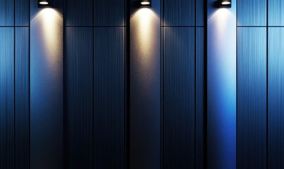 Dark wall with three spotlights, night scene, architectural backdrop