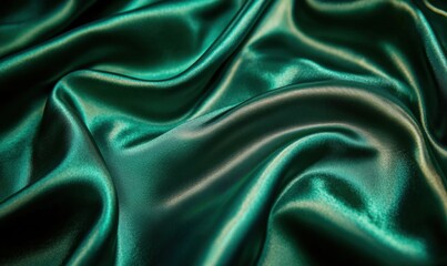 Obraz premium Emerald green satin fabric draped background for luxurious designs
