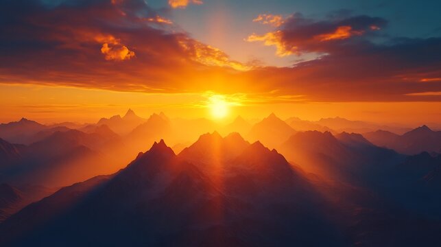 Breathtaking Mountain Sunset with Fiery Skies
