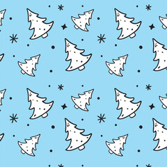 Seamless pattern with Christmas trees, doodle style