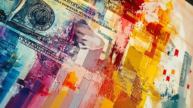 Colorful abstract representation of currency with vibrant patterns and textures, symbolizing wealth