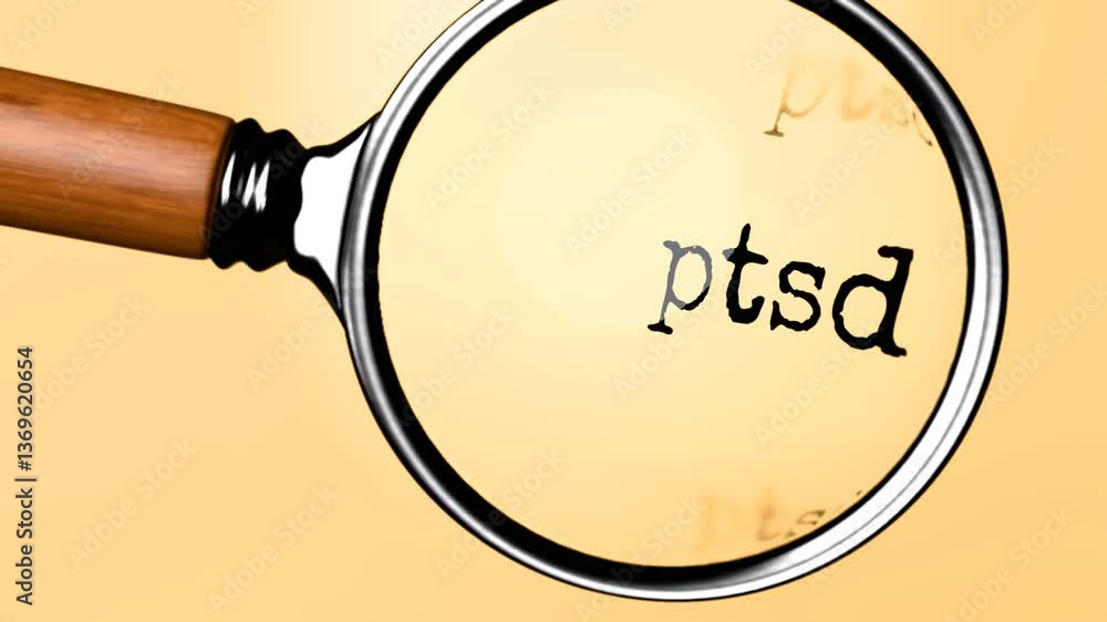 Poster ptsd under careful examination. focusing on ptsd, analyzing it, taking a closer look. concentrating 