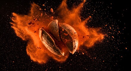Exploding Seed Dramatic Orange Powder Burst. AI Generated