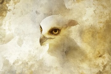 Image of Majestic Hawk Watercolor Portrait with Wild Bird Art. printed on Printed Glass Splashbacks