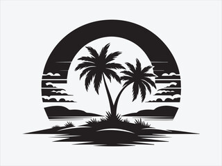 Sunset Palm Tree Silhouette Against a Vibrant Sky with Dramatic Colors and Tropical Vibes