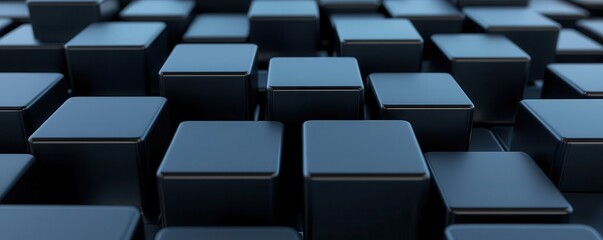 Fototapeta premium A close-up view of a surface covered with shiny black cubes, creating a visually striking, modern pattern.