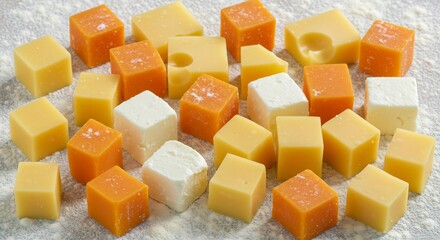 Vibrant Cheese Cubes Gleaming Soft Light. AI Generated