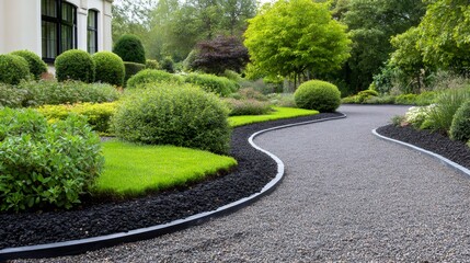 Fototapeta premium Winding gravel path going through a luxurious green garden