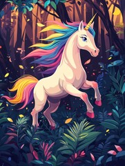 Magical Rainbow Unicorn in Enchanted Forest