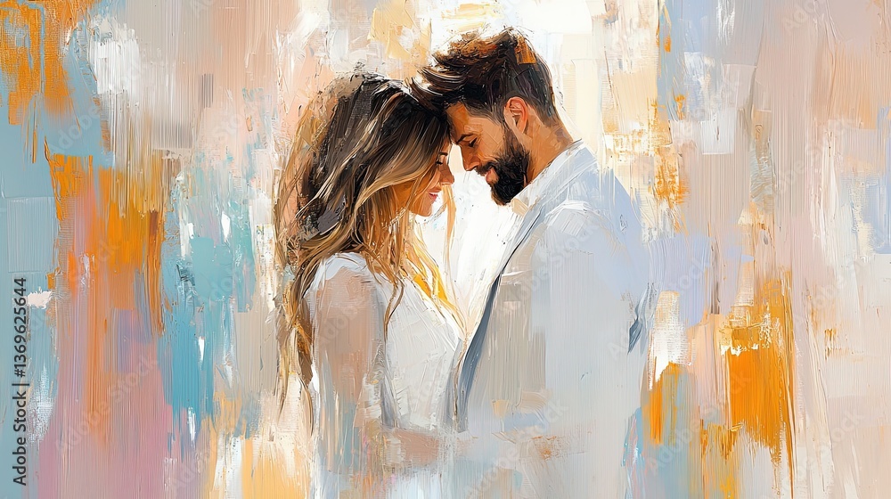 Poster an artistic rendering of affection between a couple in a soft, expressive style capturing the essenc