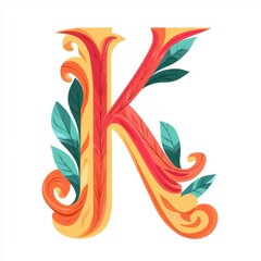 Fototapeta premium Ornate Floral Letter K Hand-Drawn Decorative Alphabet Initial