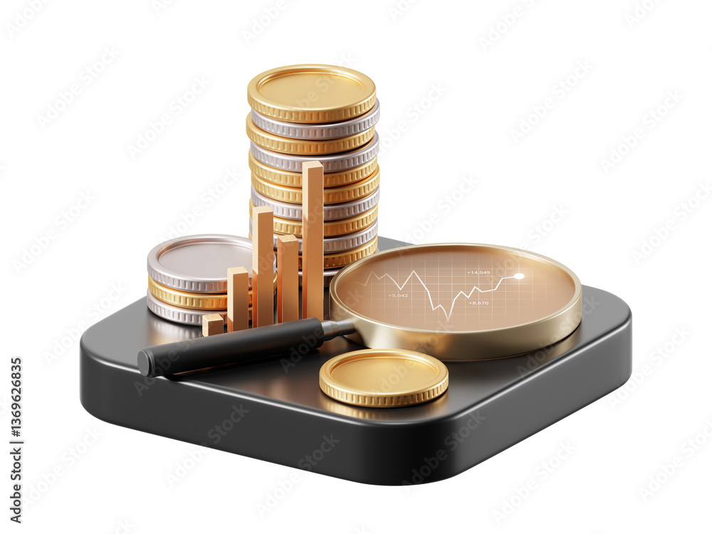 Aufkleber 3d financial analysis of finance business investment and banking with chart graph and data on transp