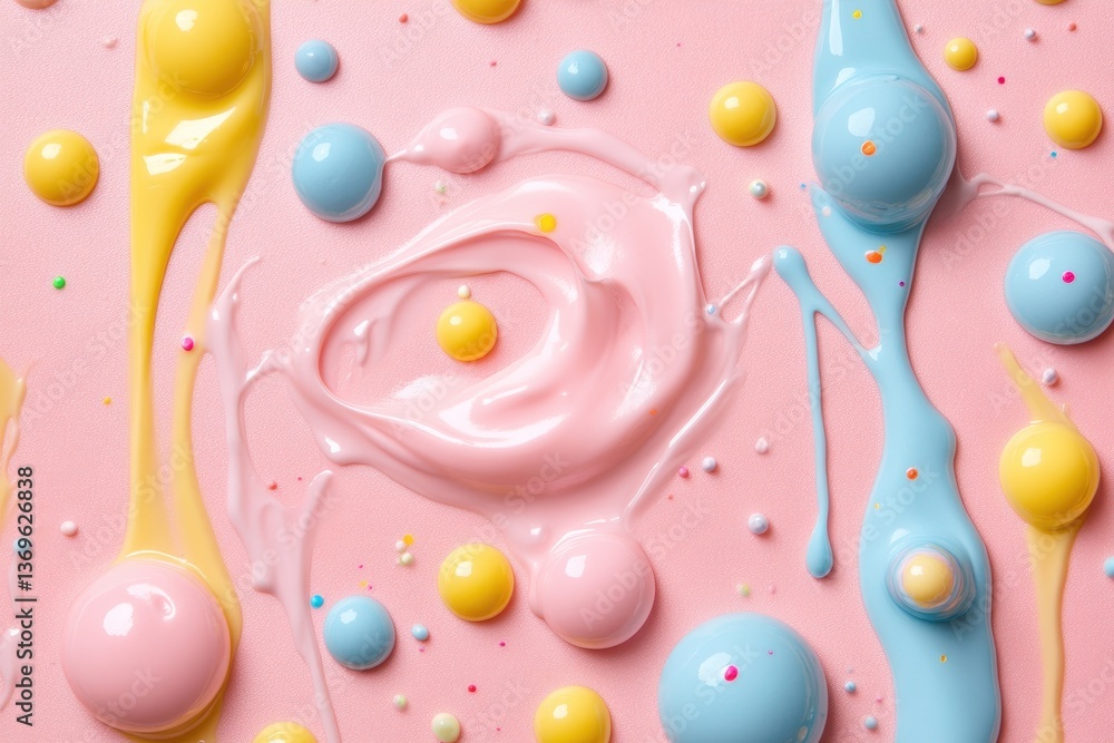 Poster pastel candies and frosting create an abstract sweet background pattern. use for party invitations, 