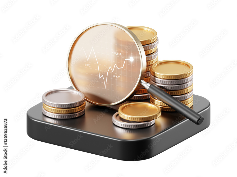 Aufkleber 3d financial analysis of finance business investment and banking with chart graph and data on transp