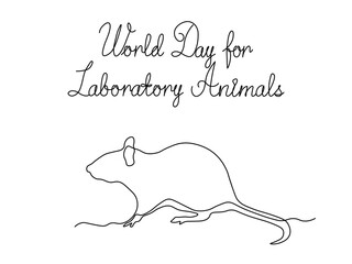 Greeting card World Day for Laboratory Animals. abstract mouse,rat. continuous one line art hand drawing sketch, logo