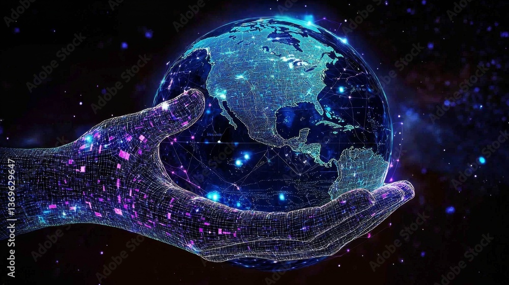 Poster an artistic representation highlighting the importance of digital security in a connected world.