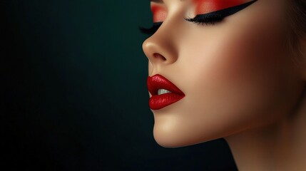 Elegant Woman with Bold Eyeliner and Deep Red Lipstick Glamour