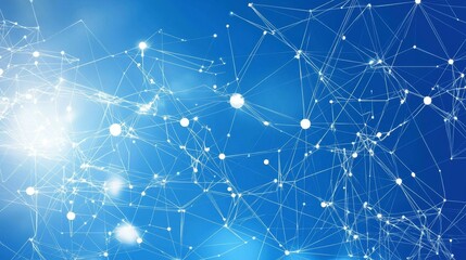 Dynamic blue network design with white connecting nodes.