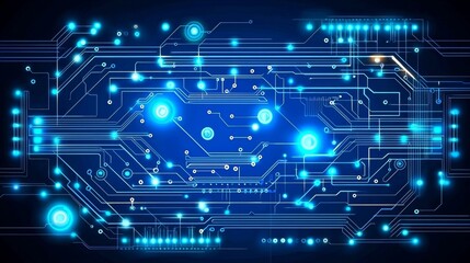 Obraz premium The mesmerizing blue patterns symbolize the essence of cutting-edge technology in an abstract circuit board format.