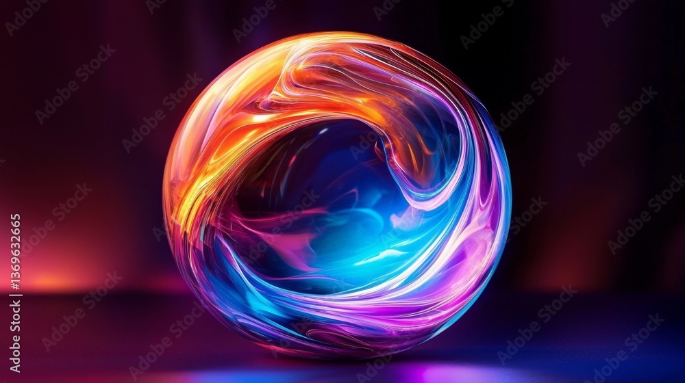 Poster captivating neon lights form a unique abstract spherical shape.
