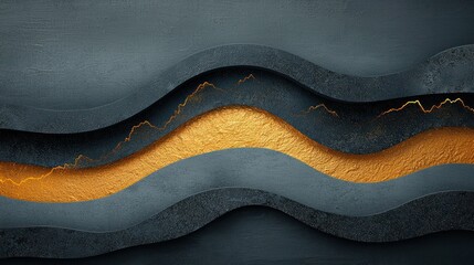 Abstract dark gray wavy layers with gold accent