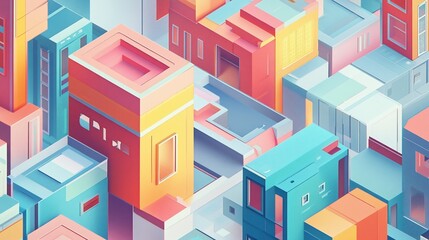 Colorful abstract city, isometric buildings.